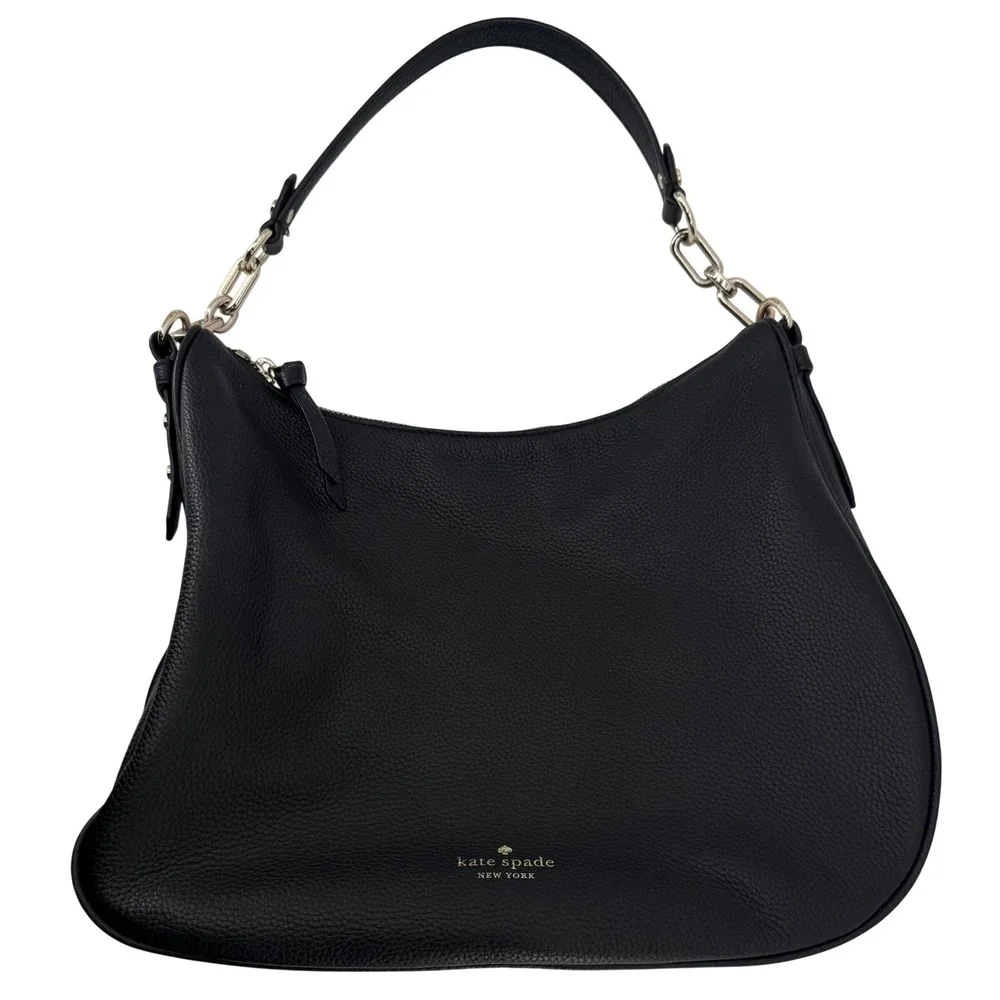 Kate Spade Hobo Bag Women OS Black Pebbled Leather Gold Chain Crossbody K4659